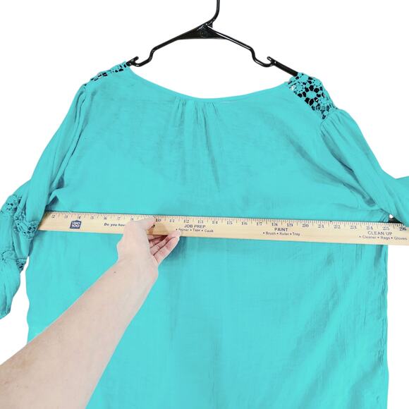 grand & greene Top sz 1X Women Aqua Blue Pink Peasant Boho Fairy Balloon Sleeves - Picture 10 of 14